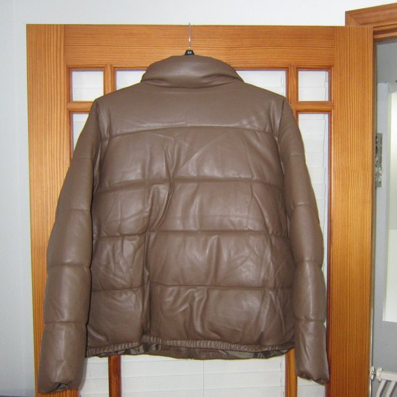 Sebby Faux Leather Puffer Jacket Women's S L XL 3X Brown NEW - Picture 3 of 6